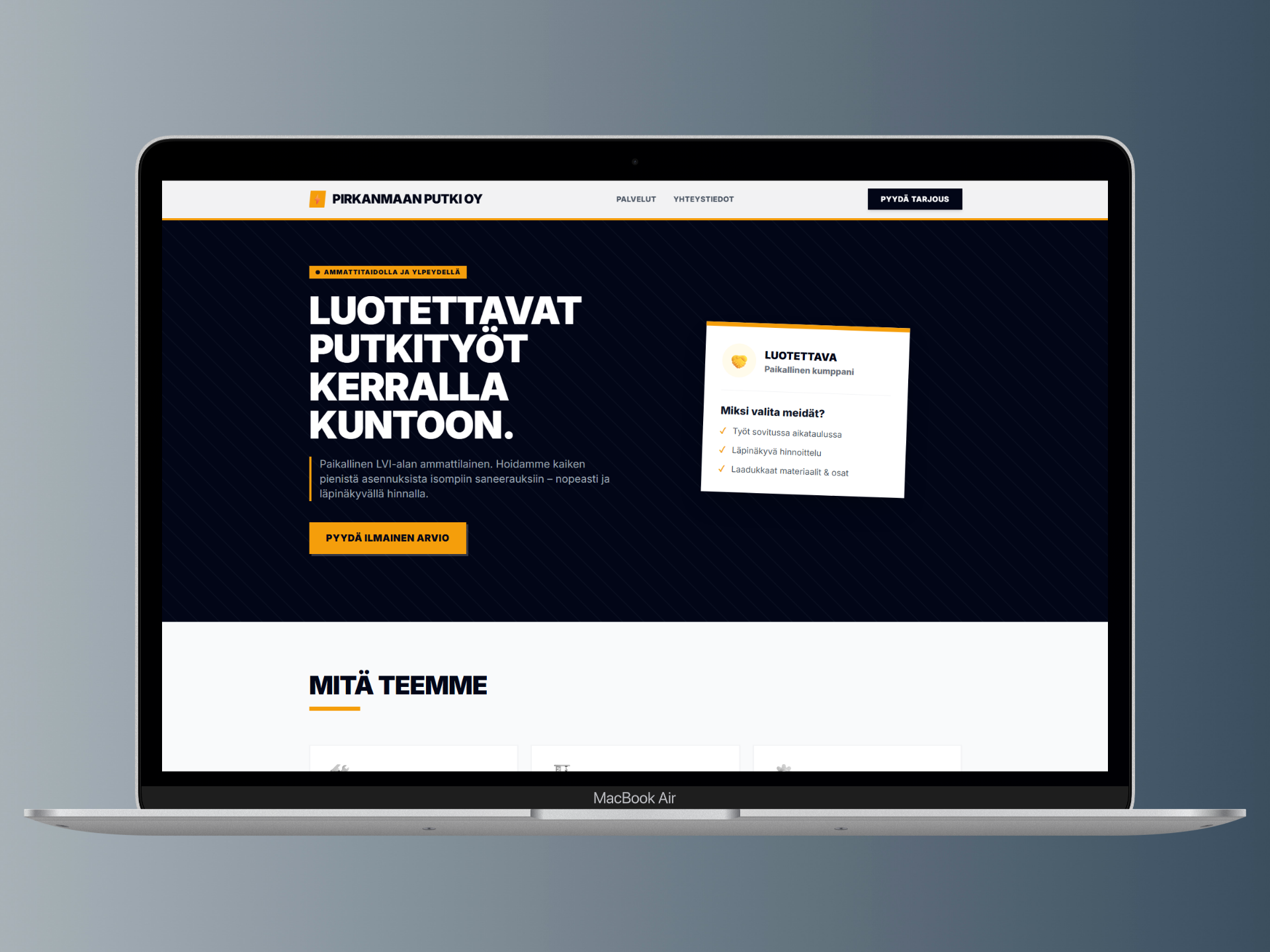 Putkiliikkeen palveluesittely – verkkosivumalli